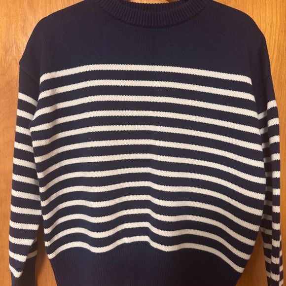 Minnow - women's navy and cream stripe knit sweater - Picture 4 of 5